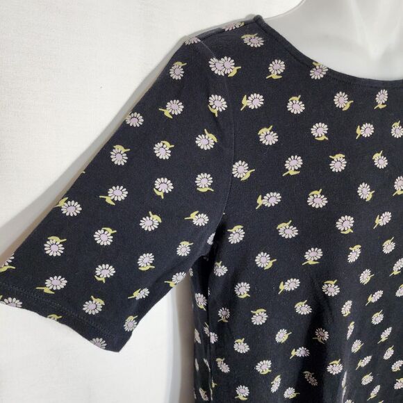 J Jill Womens Pima Shirttail Tee Sz S Petite Top Black Daisy Floral Short Sleeve - Picture 6 of 10